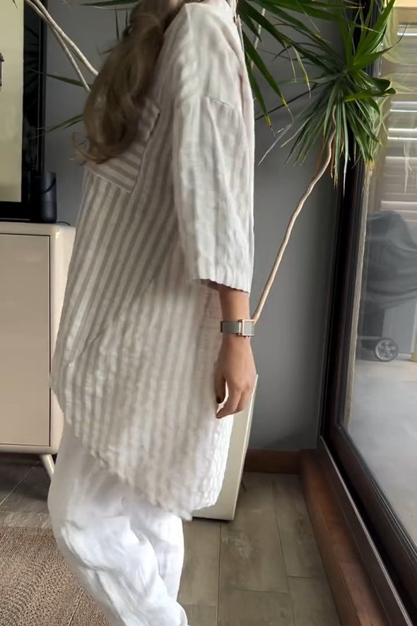 Women's Casual Striped Irregular Hem Shirt