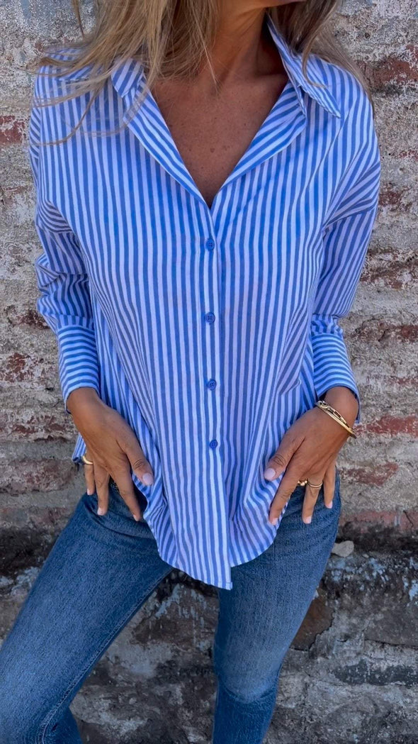 Lapel Single-breasted Striped Shirt