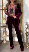 Women's Lapel Sequined Suede Party Suit