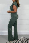 Ruched Top And Fold Over Wide Leg Trousers Set