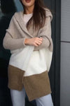 Women's Casual Contrast Color Hooded Sweater Cardigan