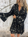 Women's V-neck Long Sleeve Midi Dress