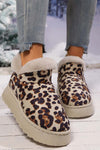 Women's thickened velvet round toe thick sole leopard print snow boots