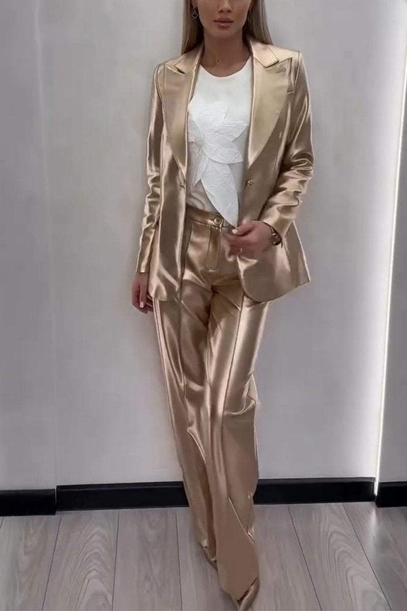 Women's Fashionable Lapel Shiny Two-piece Suit