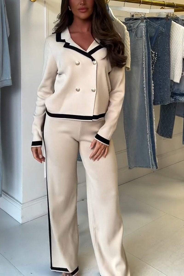 Women's Casual Lapel Contrast Color Two-piece Suit