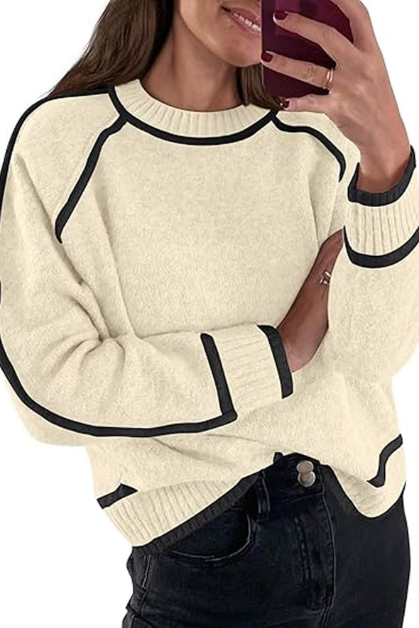 Women's Fashion Thick Loose Pullover Colorblock Sweater