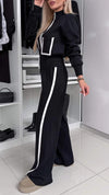 Women's Zipper Double Pocket Contrast Color Casual Suit