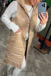 Women's casual side button hooded sleeveless mid-length cotton coat