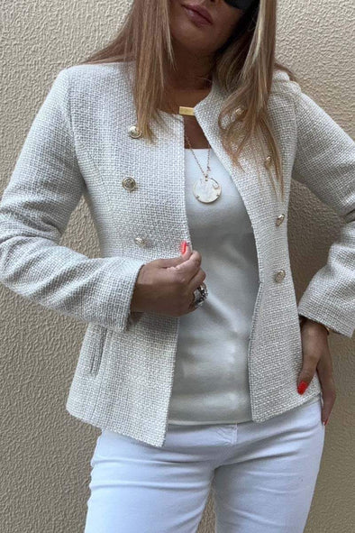 Women's Fashion Double Breasted Crew Neck Jacket