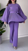 Women's Round Neck Long Sleeve Trumpet Sleeve Blouse Two Piece Suit