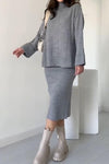 Women's casual elegant high-neck textured knitted skirt set