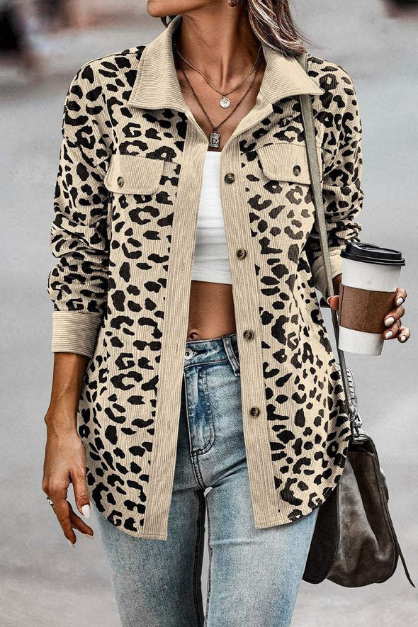 Women's Fashion Leopard Print Button Long Sleeve Jacket