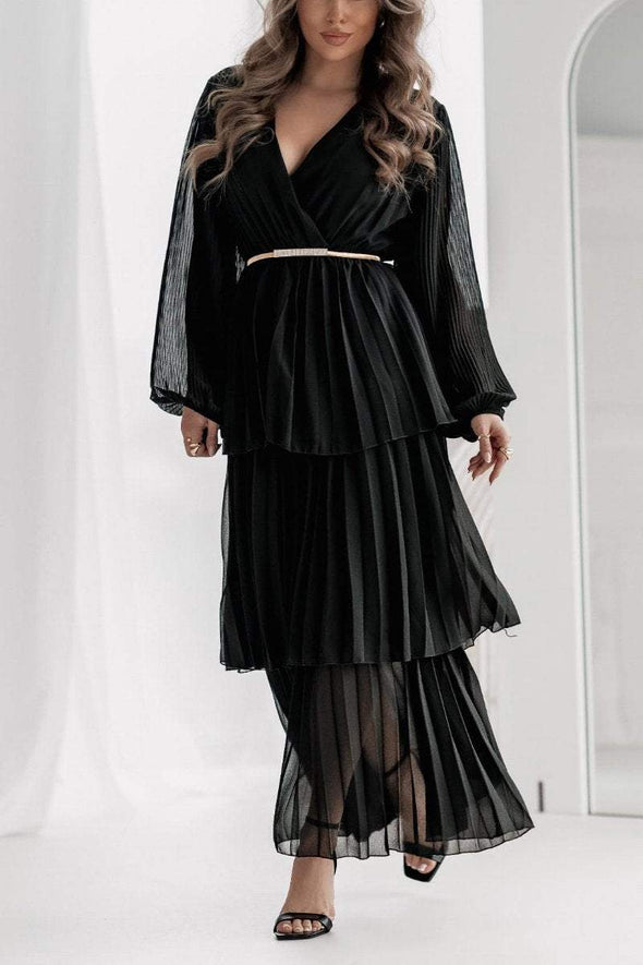 Women's Elegant V-neck Long-sleeved Chiffon Dress