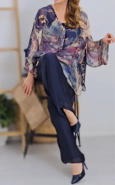 Casual V-neck Printed Three Piece Suit
