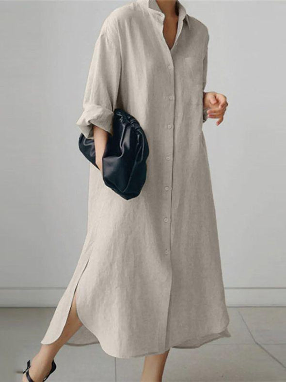 Women's Solid Color Long Sleeve Cardigan Irregular Split Dress