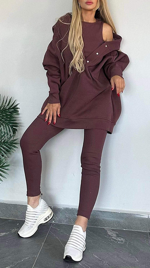 Women's Hooded Long-sleeved Casual Sweatshirt Suit