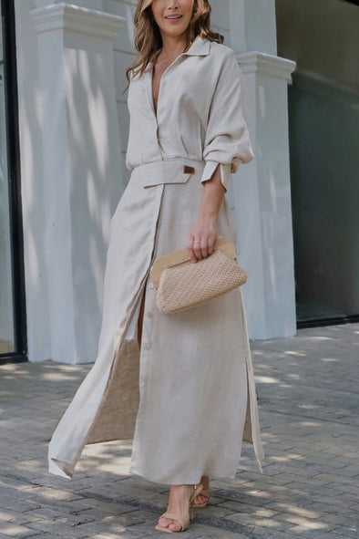 Cotton and linen solid color maxi dress
