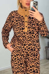 Women's casual leopard print half-button pullover sweatshirt