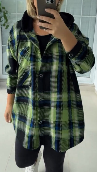 Women's Hooded Plaid Print Comfortable Patchwork Top