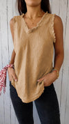 Cotton and Linen V-neck Raw Edge Design Vest