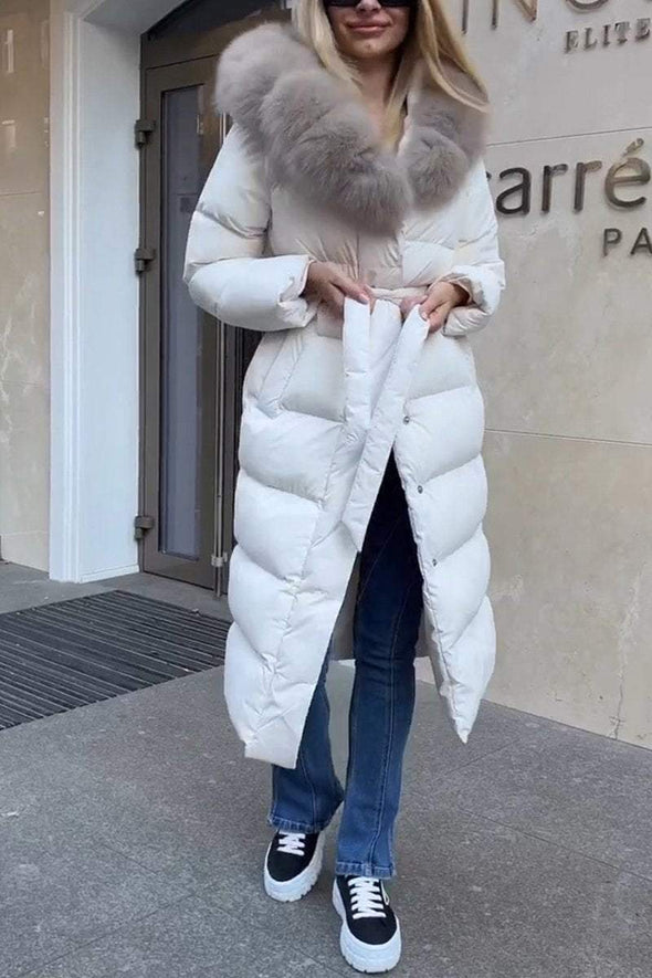 Women's Casual Hooded Long Fur Collar Cotton Coat