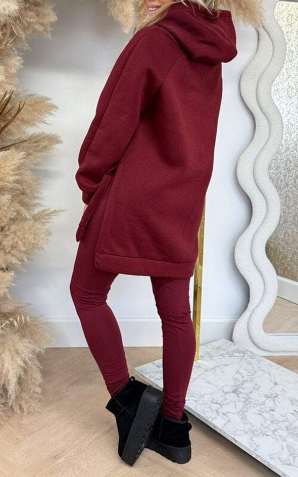 Women's Solid Color Hoodies and Trousers Set