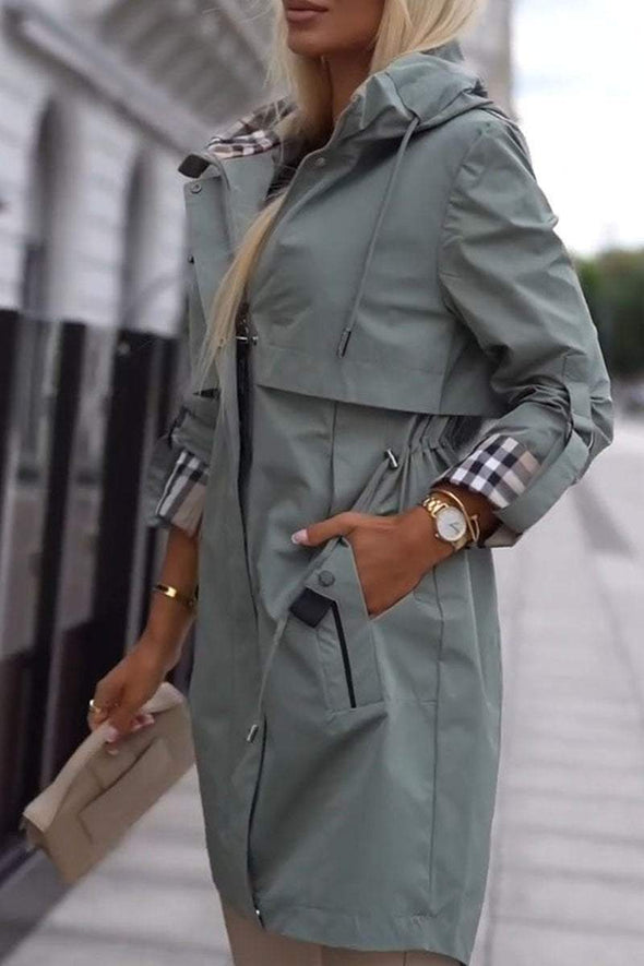 Women's Hooded Long-sleeved Patchwork Trench Coats