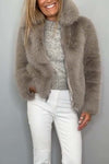 Women's Fashionable Solid Color Lapel Faux Fur Winter Short Coat