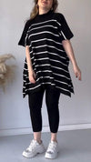 Women's Round Neck Short Sleeve Striped Two Piece Set