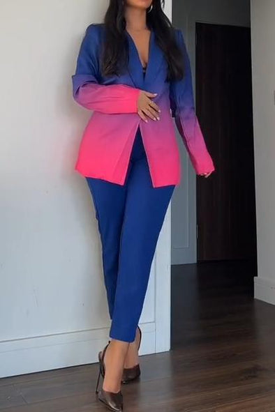 Women's Fashion Lapel Gradient Two-piece Suit