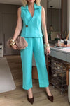 Women's Simple Casual Solid Color V-neck Lapel Sleeveless Two-piece Suit