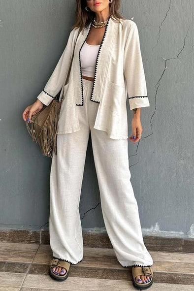 Women's kimono cardigan trousers two-piece set