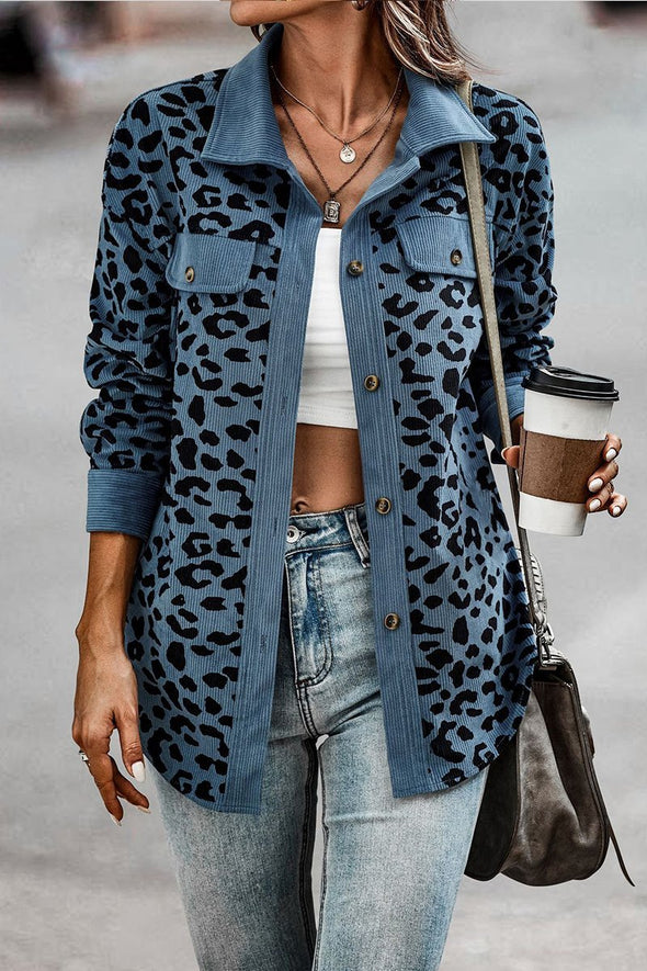 Women's Fashion Leopard Print Button Long Sleeve Jacket