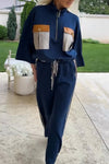 Women's Casual Contrast Color Pocket Pants Suit