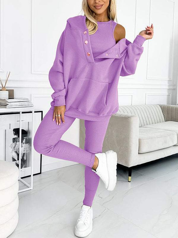 (S-5XL) Plus Size Casual and Comfortable Hooded Sweatshirt Three-piece Suit