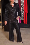 Women's Spring and Fall V-neck Top and Pants Sequined Suit