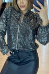 Women's Casual Zipper Sequined Jacket