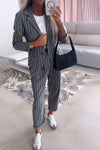 Women's Long Sleeve Striped Two Piece Suit