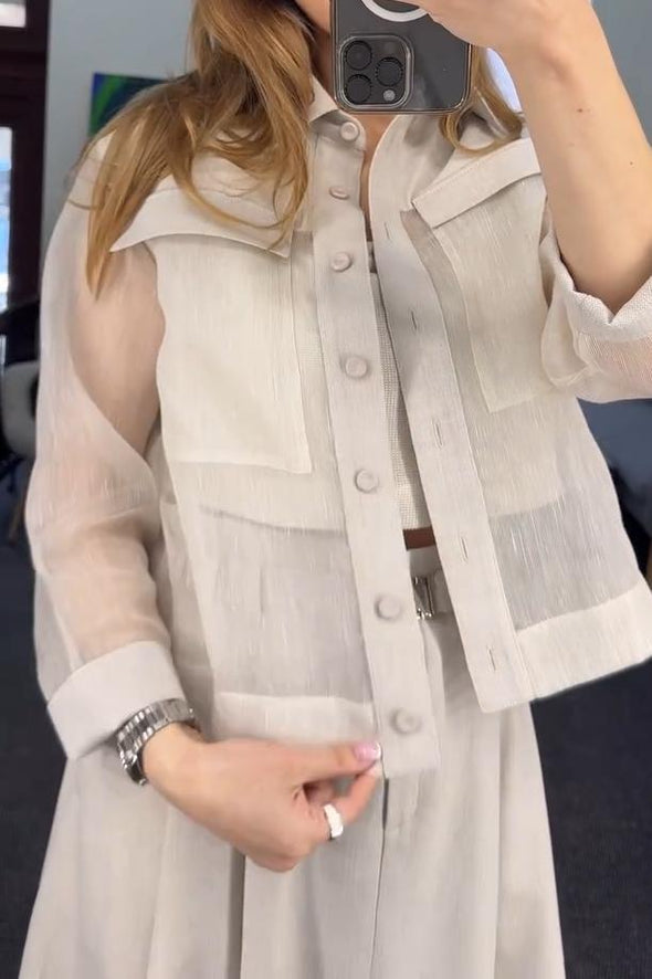 Women's casual elegant solid color shirt dress set