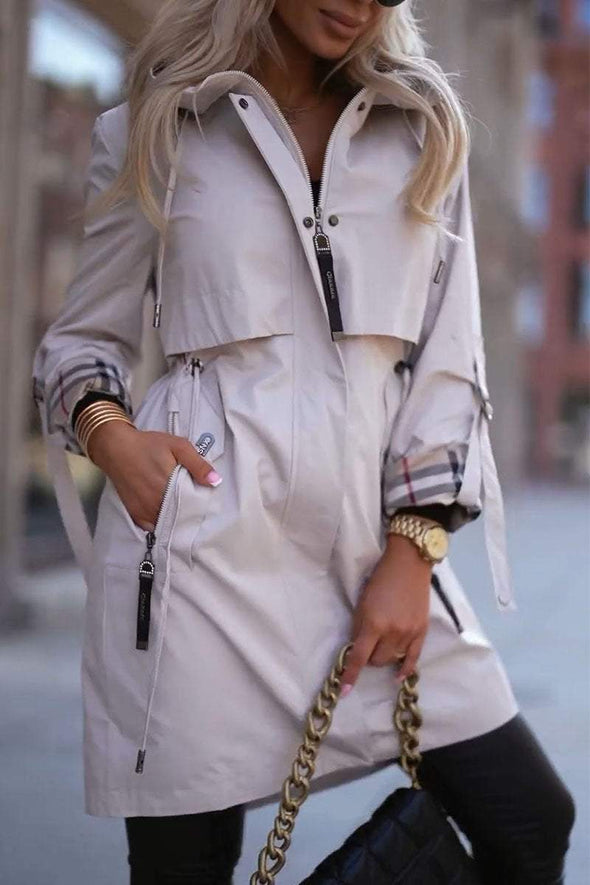 Women's Hooded Long-sleeved Patchwork Trench Coats