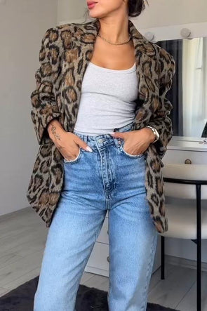 Women's casual commuter leopard print coat