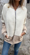 Women's Round Neck Long Sleeve Plush Patchwork Coat