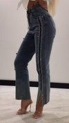 Women's Hot Diamond Patchwork Design Slit Slim Jeans