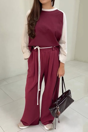 Women's Casual Contrast Color Two-Piece Pant Suit