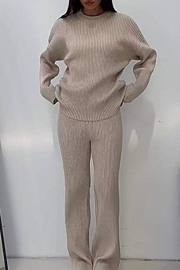 Women's Sweater Knitted Turtleneck Top & Pants Two-piece Set