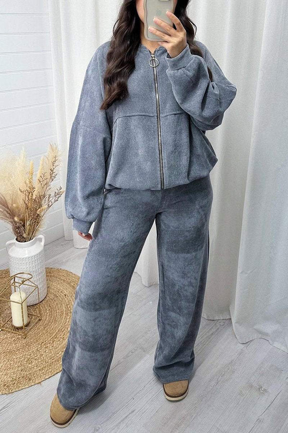 Women's Round Neck Zipper Long Sleeve Two-piece Suit