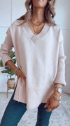 Women's V-neck Slit Knit Blouse