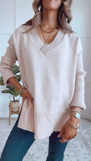 Women's V-neck Slit Knit Blouse