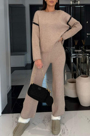 Women's Round Neck Long Sleeve Knitted Casual Suit