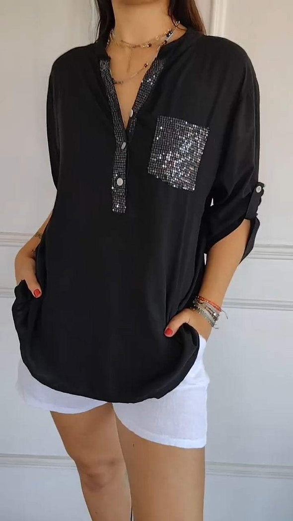 Women's V-neck Sequined Casual Top